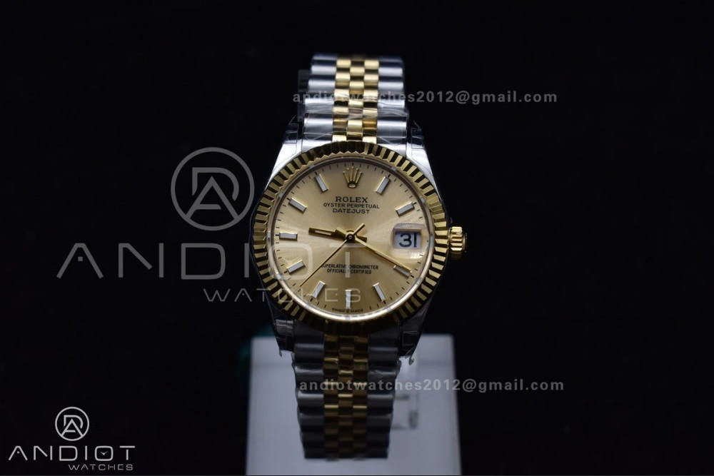 DateJust 31 Ladies 278273 GSF 316L Steel Gold Dial Stick Markers On YG President Bracelet