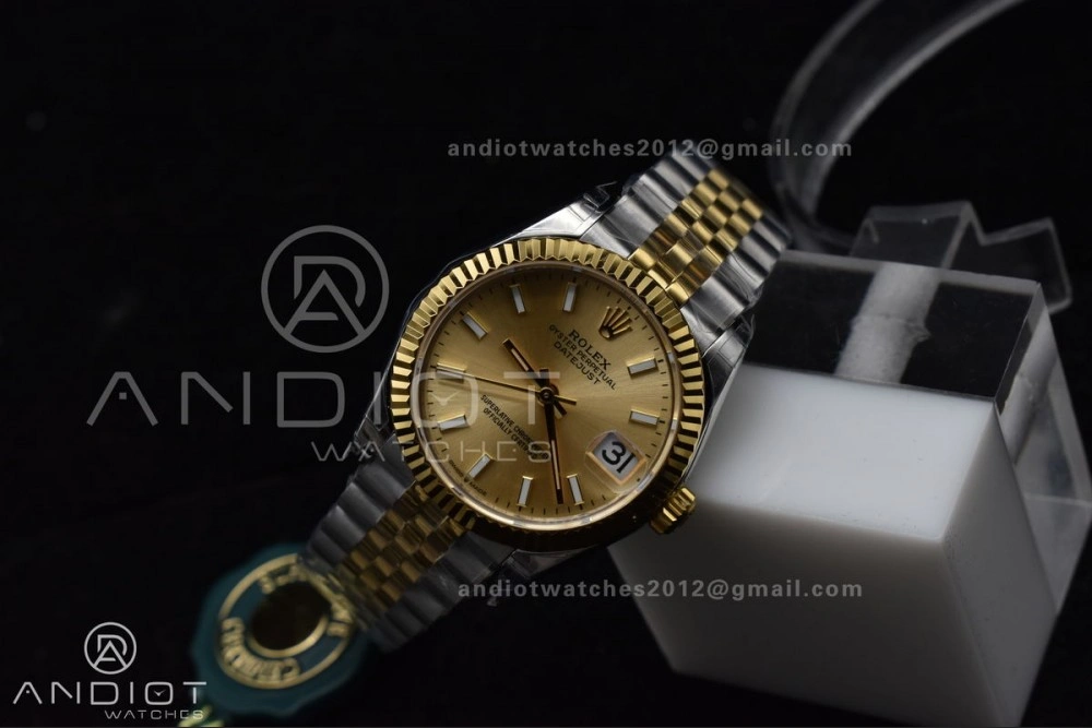 DateJust 31 Ladies 278273 GSF 316L Steel Gold Dial Stick Markers On YG President Bracelet