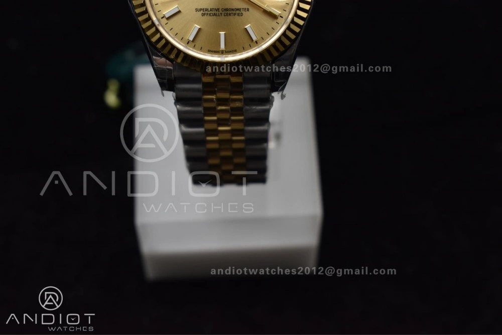 DateJust 31 Ladies 278273 GSF 316L Steel Gold Dial Stick Markers On YG President Bracelet