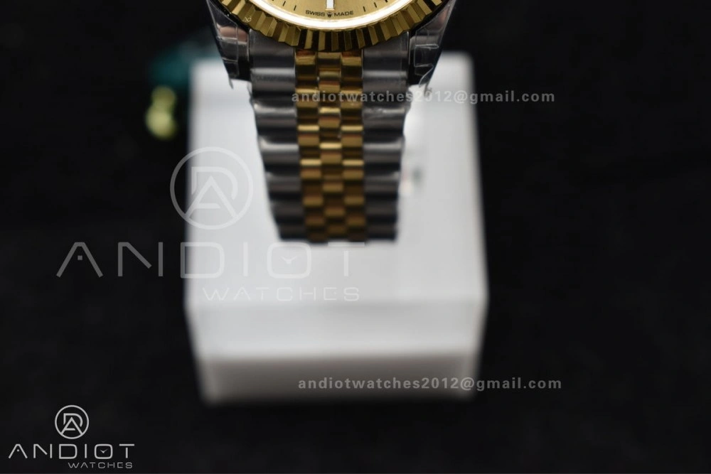 DateJust 31 Ladies 278273 GSF 316L Steel Gold Dial Stick Markers On YG President Bracelet