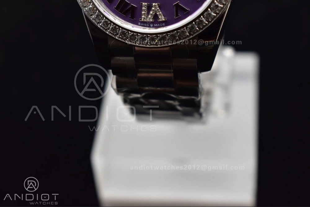 DateJust 31 Ladies 278289 BPF 316L Steel Diamonds Bezel Purple Dial Roman Markers on President Style Bracelet