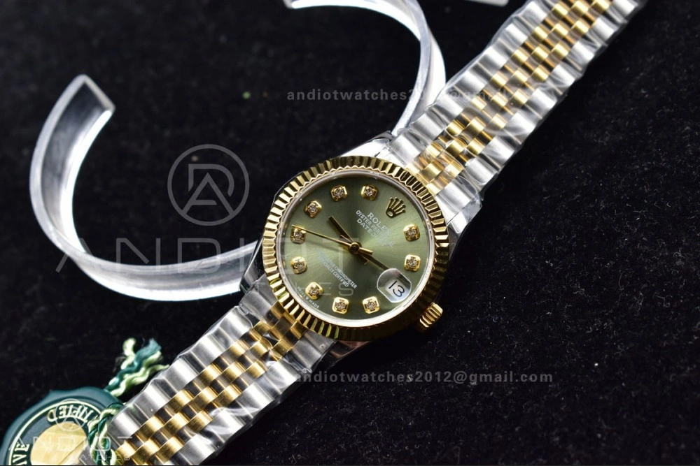 DateJust 31 Ladies 278289 WF 316L Steel Green Dial Fluted Bezel and Markers on President Syle Bracelet