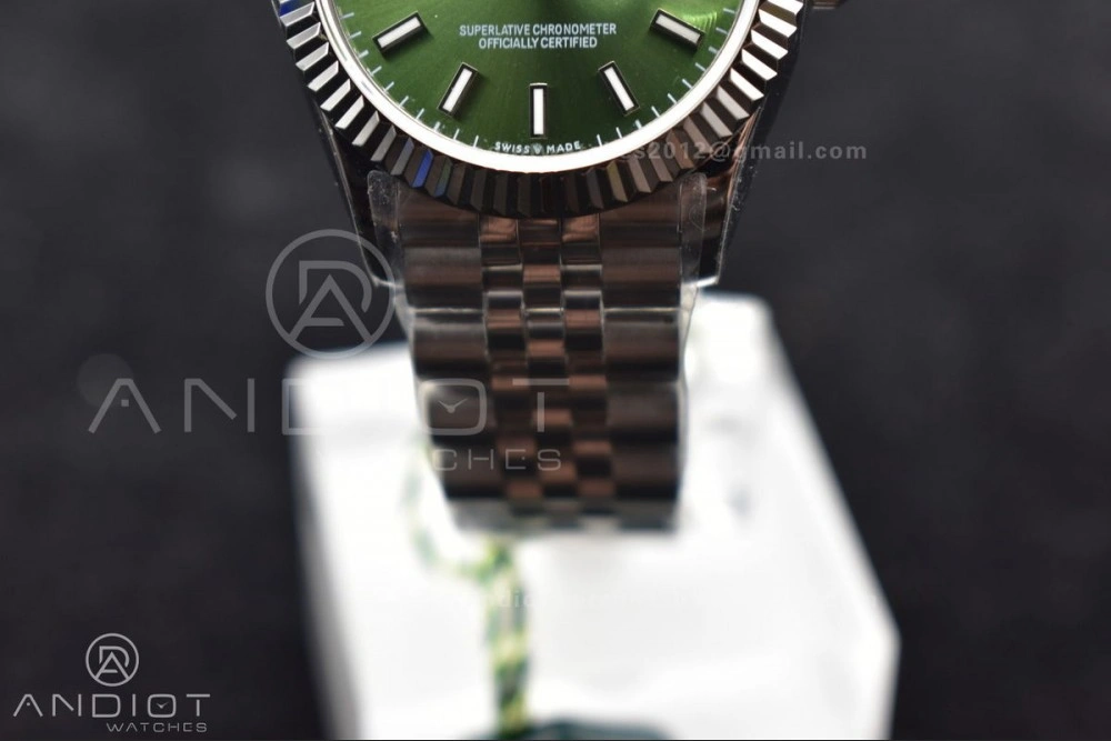 DateJust 31 Ladies 278289 WF 316L Steel Green Dial Stick Markers on President Syle Bracelet