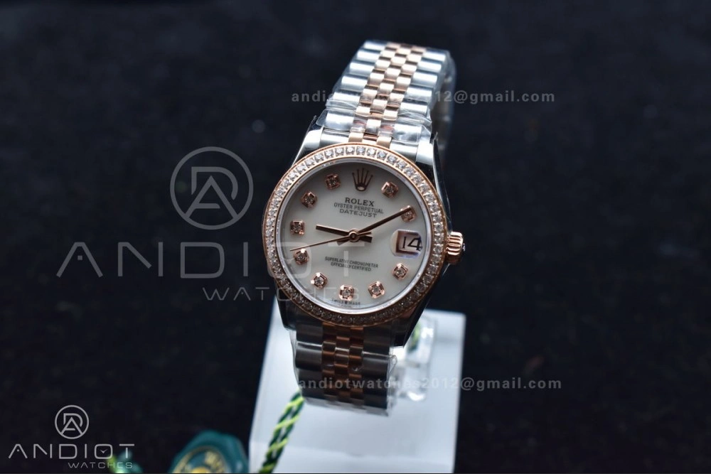 DateJust 31 Ladies 278289 WF RG 316L Steel Silver Dial Diamonds Bezel and Markers on President Syle Bracelet