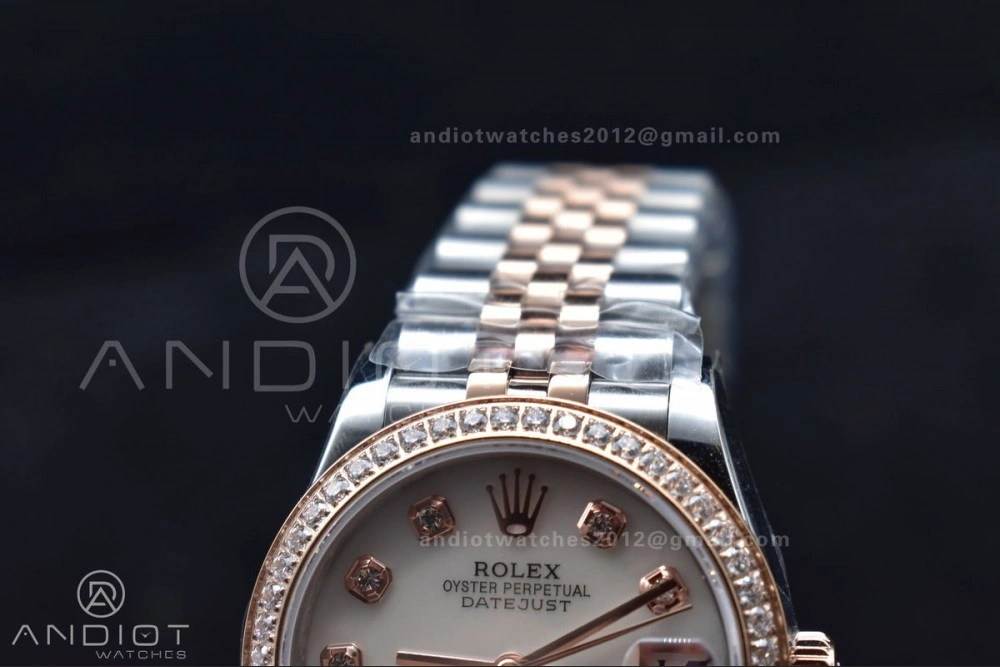DateJust 31 Ladies 278289 WF RG 316L Steel Silver Dial Diamonds Bezel and Markers on President Syle Bracelet