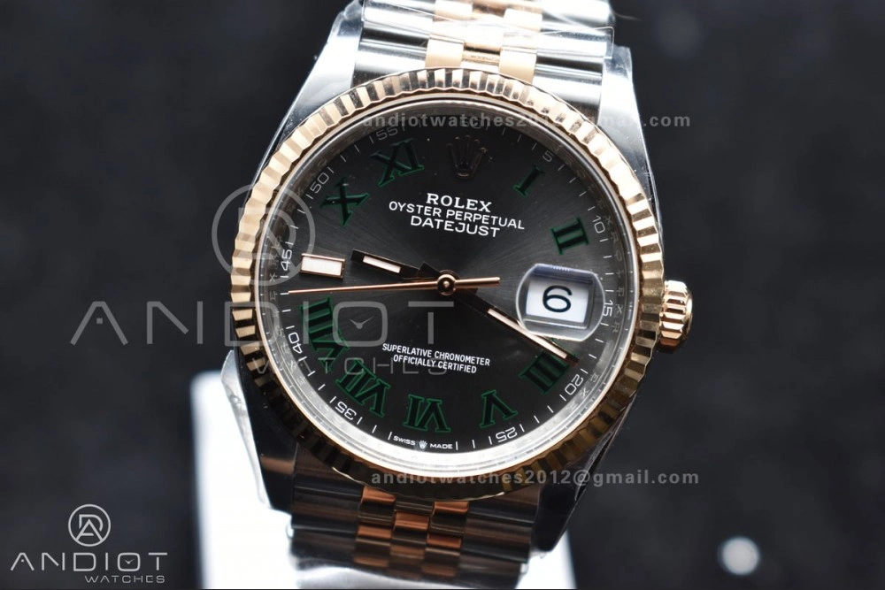 DateJust 36 126231 Clean 1:1 Best Edition 904L Steel Gray DIal Green Roman Marker on SS RG Jubilee Bracelet VR3235