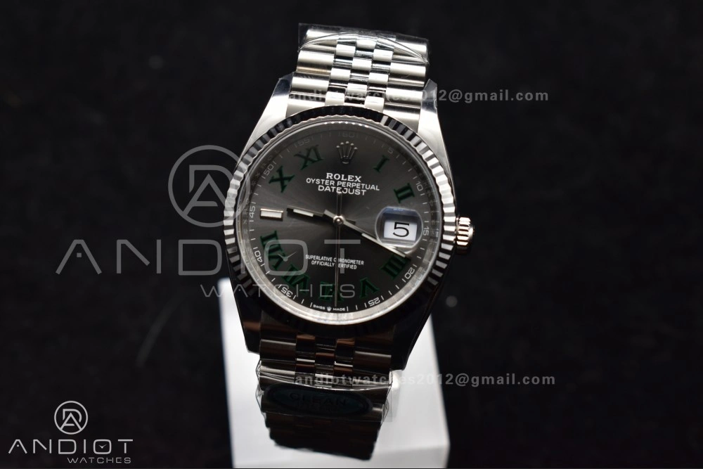 DateJust 36 126234 Clean 1:1 Best Edition 904L Steel Gray Dial Green Roman Markers on Jubilee Bracelet VR3235