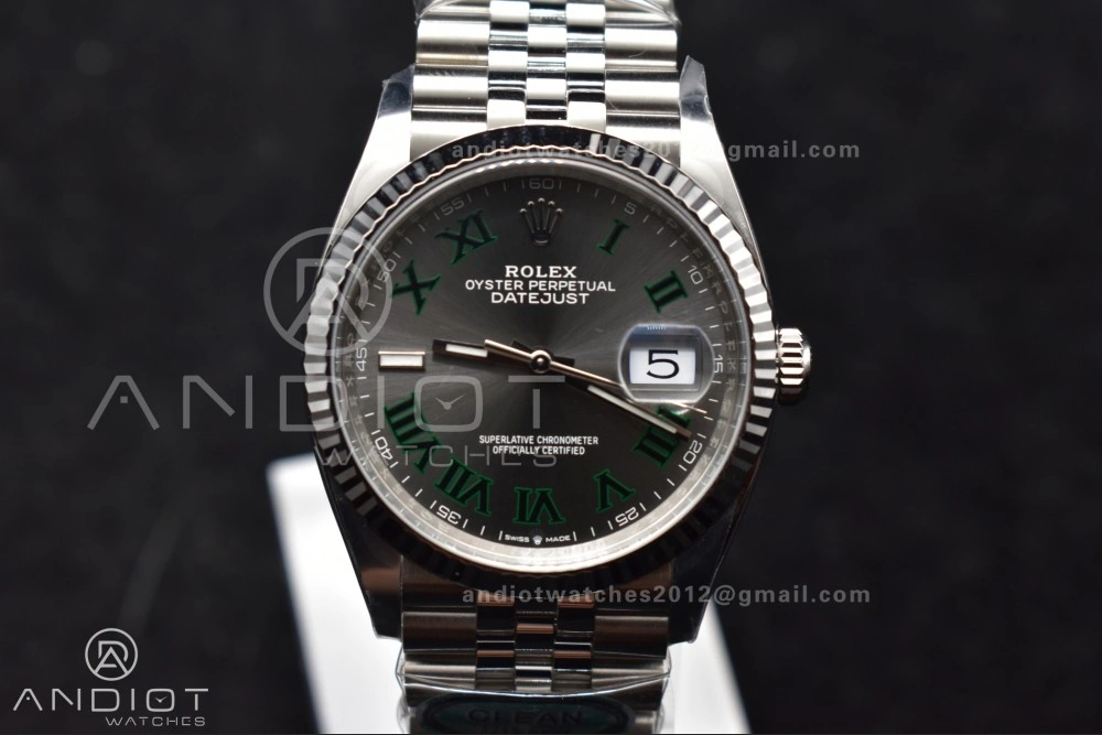 DateJust 36 126234 Clean 1:1 Best Edition 904L Steel Gray Dial Green Roman Markers on Jubilee Bracelet VR3235