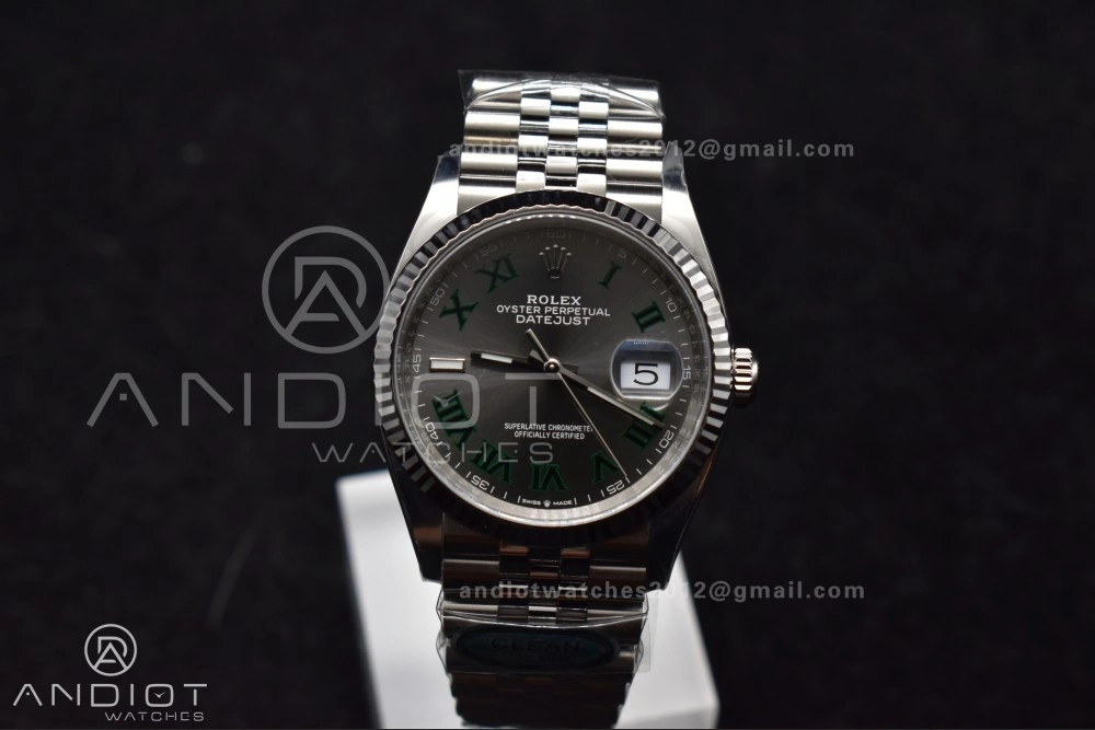 DateJust 36 126234 Clean 1:1 Best Edition 904L Steel Gray Dial Green Roman Markers on Jubilee Bracelet VR3235