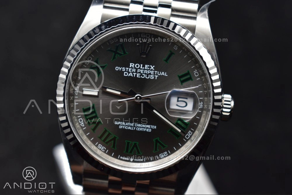 DateJust 36 126234 Clean 1:1 Best Edition 904L Steel Gray Dial Green Roman Markers on Jubilee Bracelet VR3235