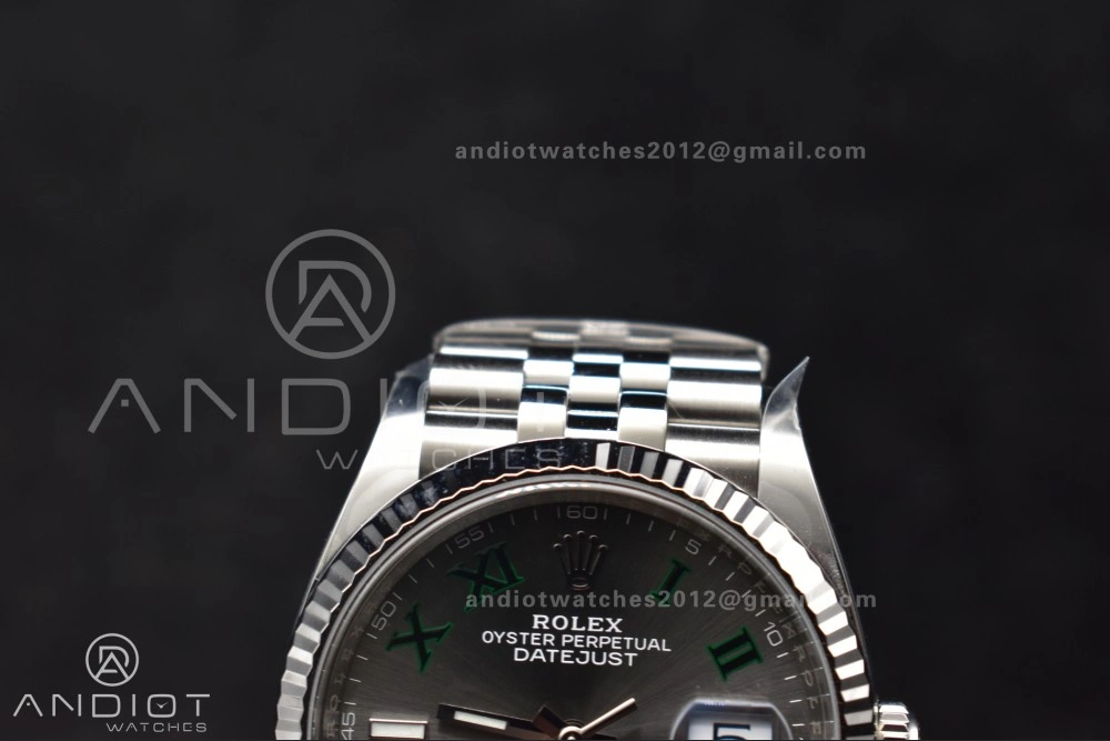 DateJust 36 126234 Clean 1:1 Best Edition 904L Steel Gray Dial Green Roman Markers on Jubilee Bracelet VR3235