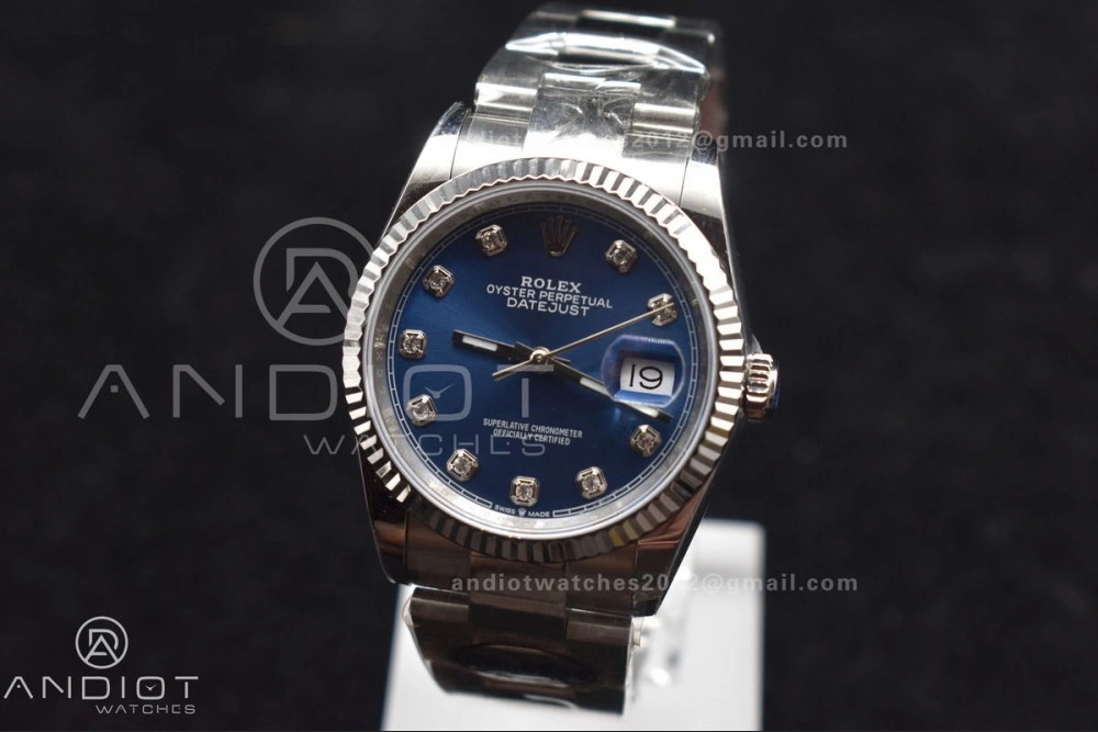 DateJust 36 DIWF 1:1 Best Edition 904L Steel Blue Diamonds Dial on Oyster Bracelet SA3235