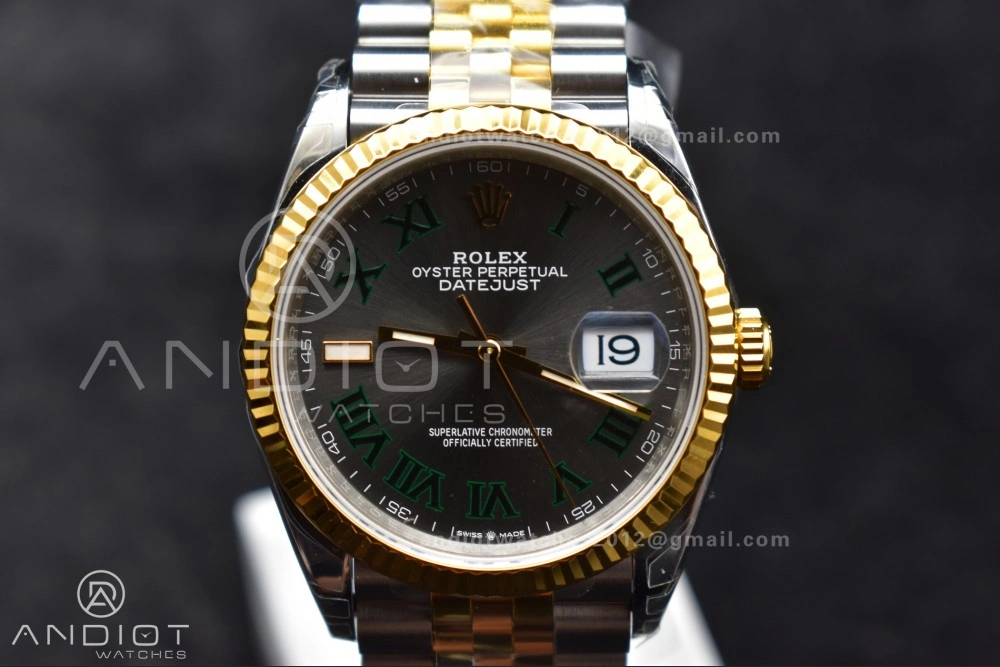 DateJust 36 SS RG 126231 VSF 1:1 Best Edition 904L Steel Gray Dial Green Roman Marker on Jubilee Bracelet VS3235