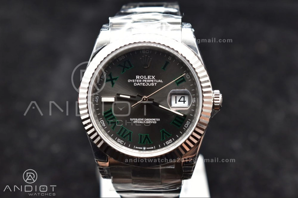 DateJust 41 126330 904L SS VSF 1:1 Best Edition Gray Dial Green Roman on Oyster Bracelet VS3235