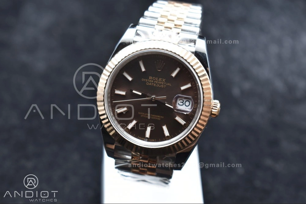 DateJust 41 126333 Clean 1:1 Best Edition 904L Steel Brown Stick Dial on SS RG Jubilee Bracelet VR3235