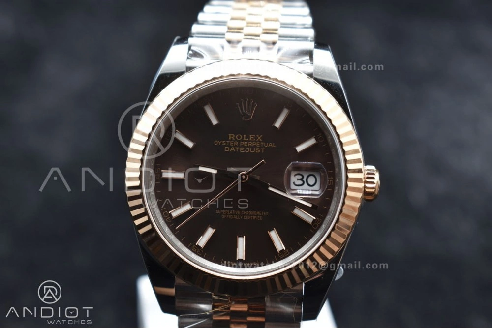 DateJust 41 126333 Clean 1:1 Best Edition 904L Steel Brown Stick Dial on SS RG Jubilee Bracelet VR3235