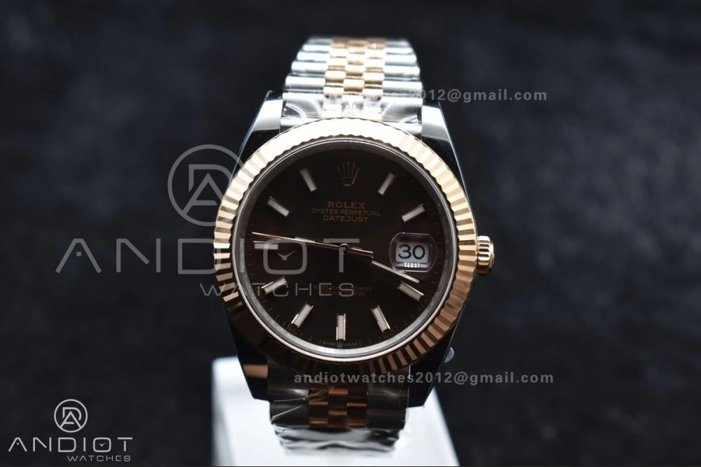 DateJust 41 126333 Clean 1:1 Best Edition 904L Steel Brown Stick Dial on SS RG Jubilee Bracelet VR3235