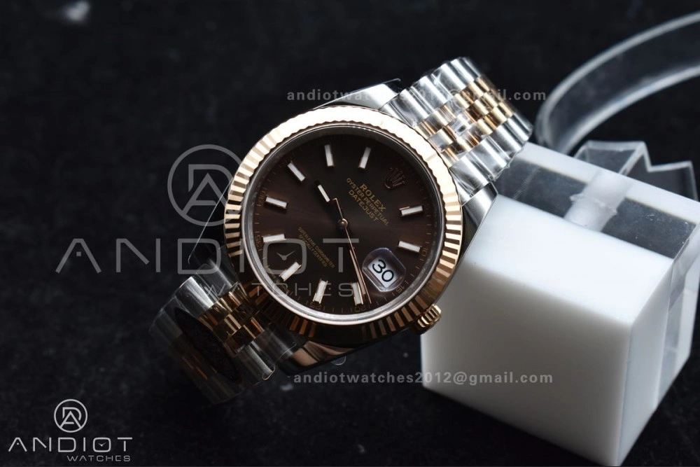 DateJust 41 126333 Clean 1:1 Best Edition 904L Steel Brown Stick Dial on SS RG Jubilee Bracelet VR3235