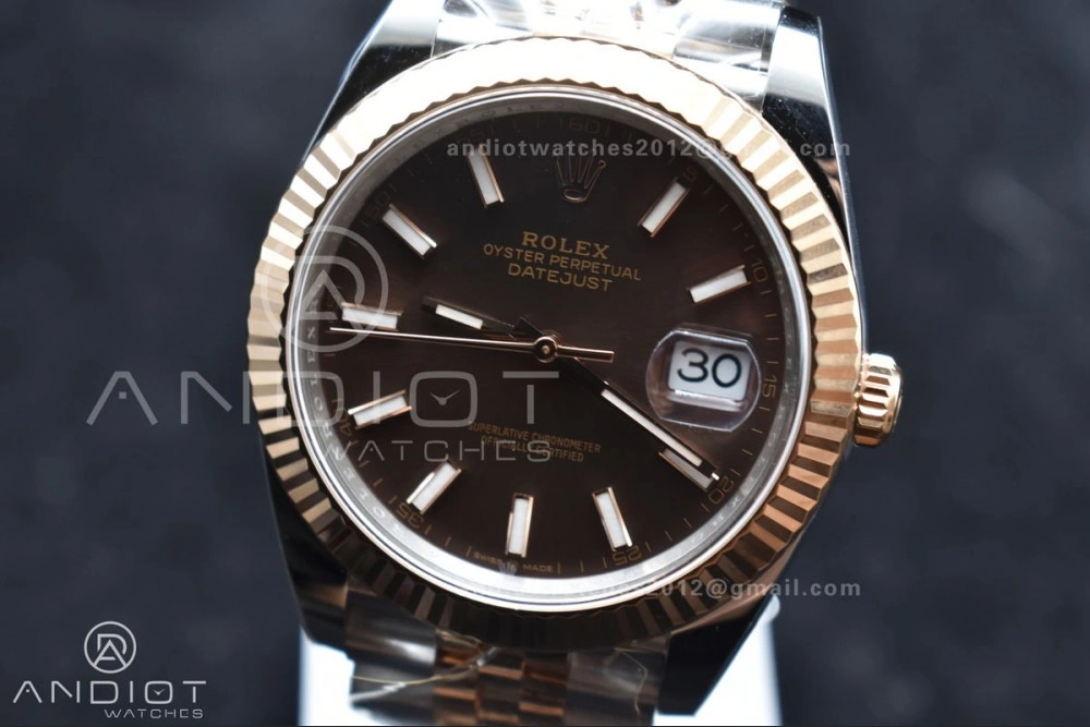 DateJust 41 126333 Clean 1:1 Best Edition 904L Steel Brown Stick Dial on SS RG Jubilee Bracelet VR3235