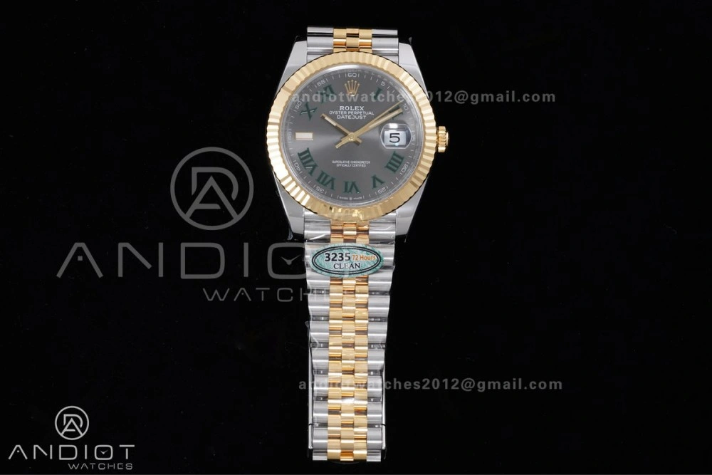 DateJust 41 126333 Clean 1:1 Best Edition 904L Steel Gray Dial Green Roman Marker on SS YG Jubilee Bracelet SH3235 (72 Hours Power Reserve)