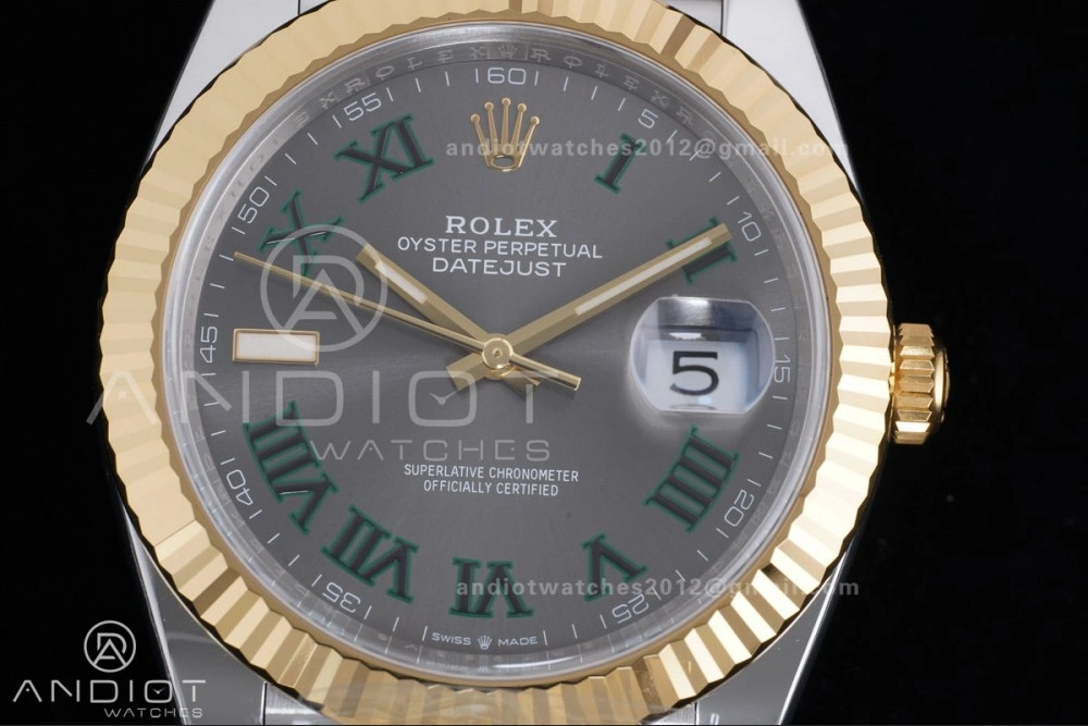 DateJust 41 126333 Clean 1:1 Best Edition 904L Steel Gray Dial Green Roman Marker on SS YG Jubilee Bracelet SH3235 (72 Hours Power Reserve)
