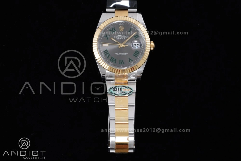 DateJust 41 126333 Clean 1:1 Best Edition 904L Steel Gray Dial Green Roman Marker on SS YG Oyster Bracelet SH3235 (72 Hours Power Reserve)