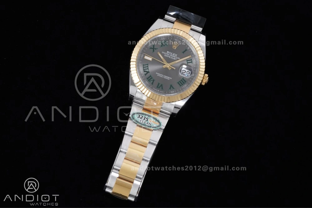 DateJust 41 126333 Clean 1:1 Best Edition 904L Steel Gray Dial Green Roman Marker on SS YG Oyster Bracelet SH3235 (72 Hours Power Reserve)