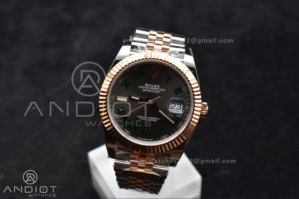 DateJust 41 126333 SS RG ARF 1:1 Best Edition 904L Steel Gray Green Roman Dial on SS RG Jubilee Bracelet SH3235 (Gain Weight)