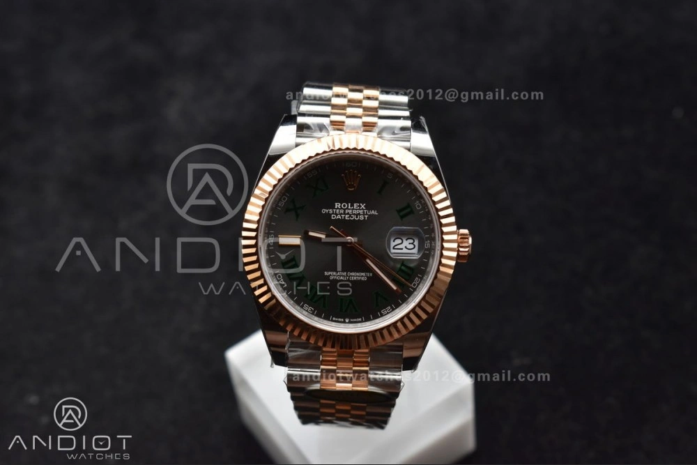 DateJust 41 126333 SS RG ARF 1:1 Best Edition 904L Steel Gray Green Roman Dial on SS RG Jubilee Bracelet SH3235 (Gain Weight)