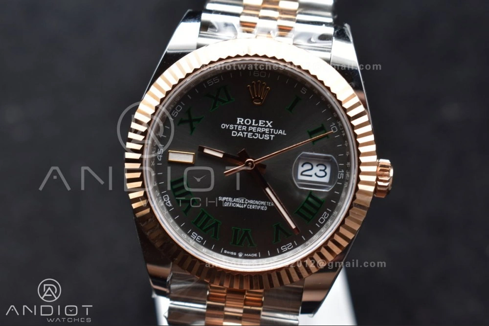 DateJust 41 126333 SS RG ARF 1:1 Best Edition 904L Steel Gray Green Roman Dial on SS RG Jubilee Bracelet SH3235 (Gain Weight)