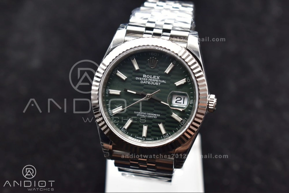 DateJust 41 126334 Fluted Bezel VSF 1:1 Best Edition 904L Steel Green Textured Dial on Jubilee Bracelet VS3235