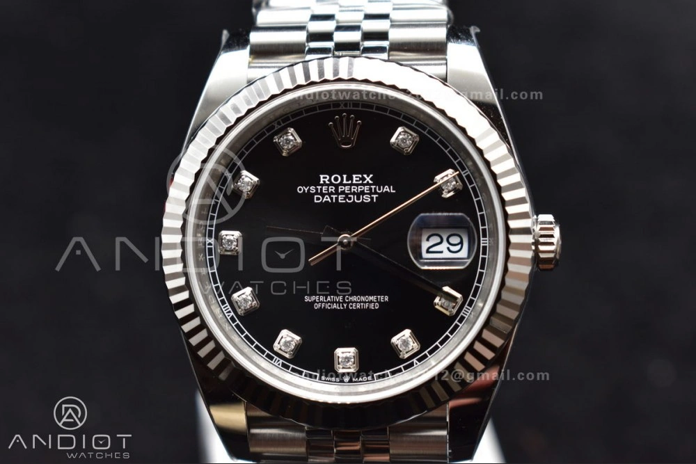DateJust 41 SS 126334 Clean 1:1 Best Edition 904L Steel Black Diamonds Dial on Jubilee Bracelet VR3235