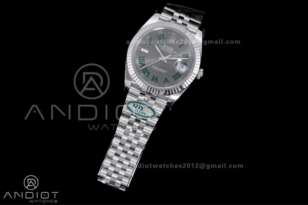 Datejust 41 SS 904L Steel Clean 1:1 Best Edition Gray Dial Green Roman on SS Bracelet SH3235