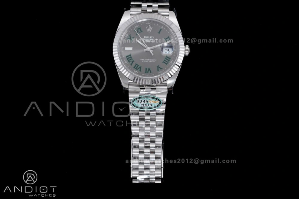 Datejust 41 SS 904L Steel Clean 1:1 Best Edition Gray Dial Green Roman on SS Bracelet SH3235