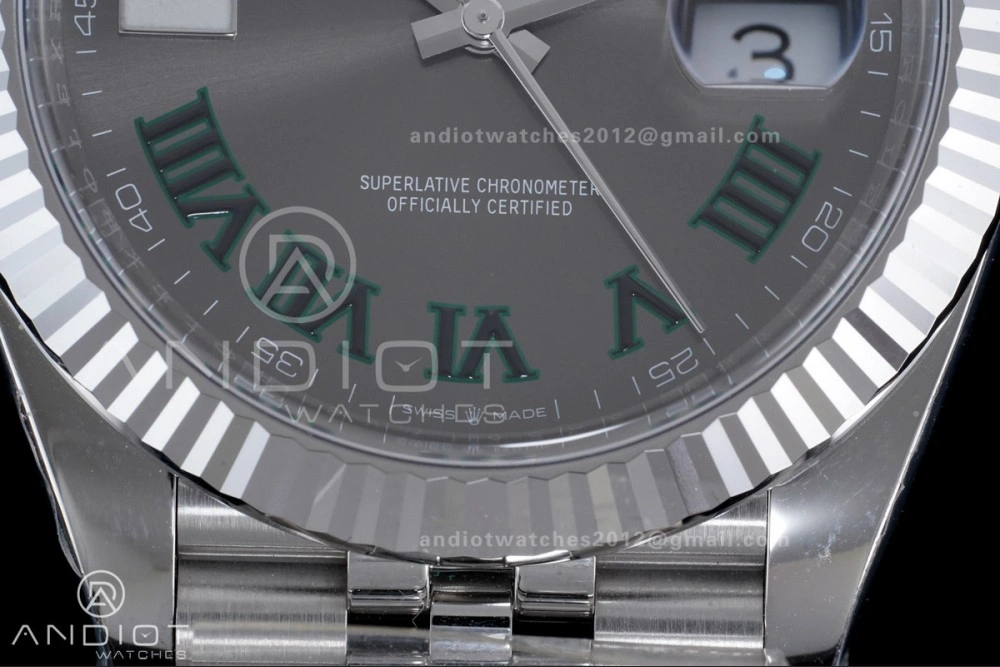 Datejust 41 SS 904L Steel Clean 1:1 Best Edition Gray Dial Green Roman on SS Bracelet SH3235