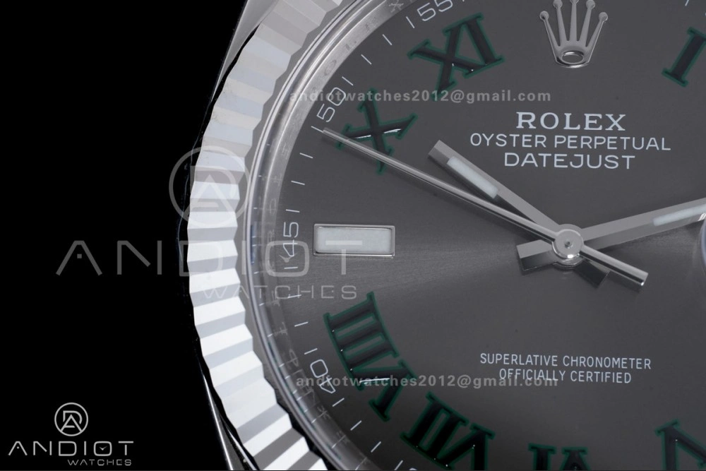 Datejust 41 SS 904L Steel Clean 1:1 Best Edition Gray Dial Green Roman on SS Bracelet SH3235