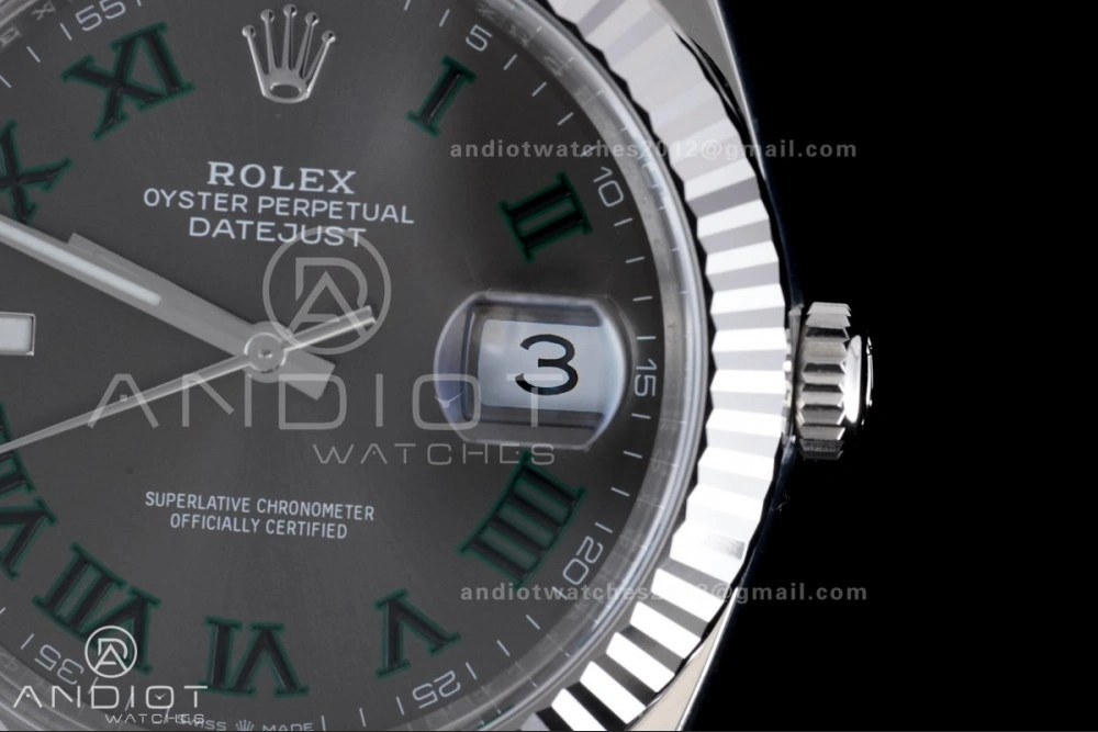 Datejust 41 SS 904L Steel Clean 1:1 Best Edition Gray Dial Green Roman on SS Bracelet SH3235