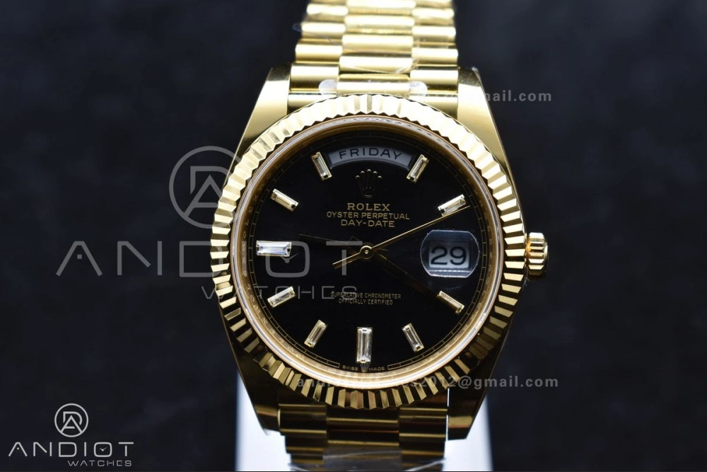 Day Date 40 YG 228238 ARF 1:1 Best Edition Black Crystal Dial On President Bracelet VR3255 (Gain Weight)