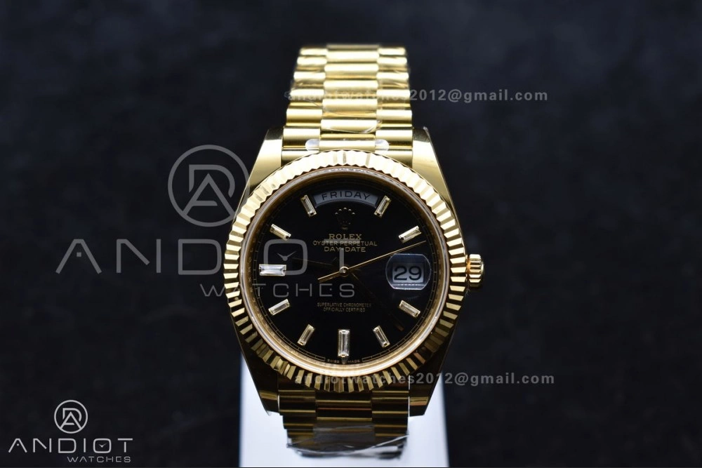 Day Date 40 YG 228238 ARF 1:1 Best Edition Black Crystal Dial On President Bracelet VR3255 (Gain Weight)