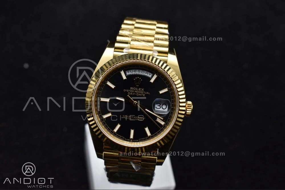 Day Date 40 YG 228238 ARF 1:1 Best Edition Black Stick Dial On President Bracelet VR3255 (Gain Weight)