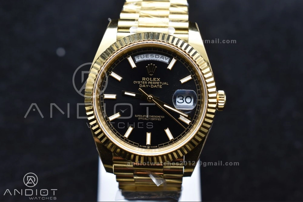 Day Date 40 YG 228238 ARF 1:1 Best Edition Black Stick Dial On President Bracelet VR3255 (Gain Weight)