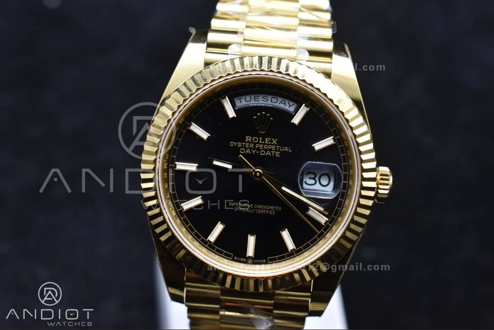 Day Date 40 YG 228238 ARF 1:1 Best Edition Black Stick Dial On President Bracelet VR3255 (Gain Weight)