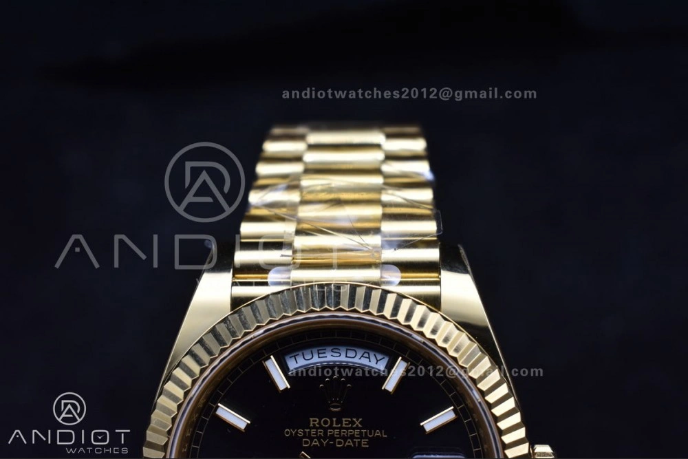 Day Date 40 YG 228238 ARF 1:1 Best Edition Black Stick Dial On President Bracelet VR3255 (Gain Weight)