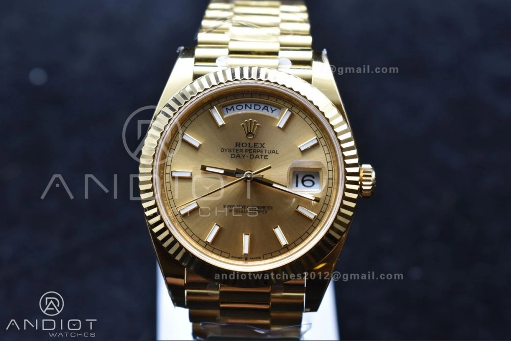Day Date 40 YG 228238 ARF 1:1 Best Edition Gold Stick Dial On President Bracelet VR3255 (Gain Weight)