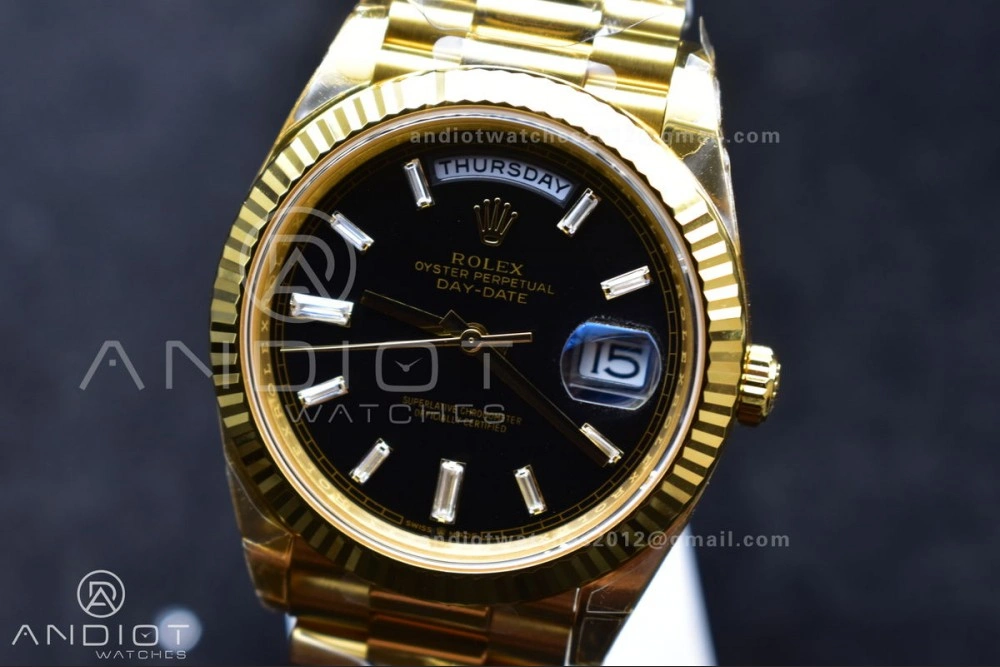 Day Date 40 YG 228238 THBF 1:1 Best Edition Black Crystal Dial on President Bracelet VR3255 (Gain Weight)