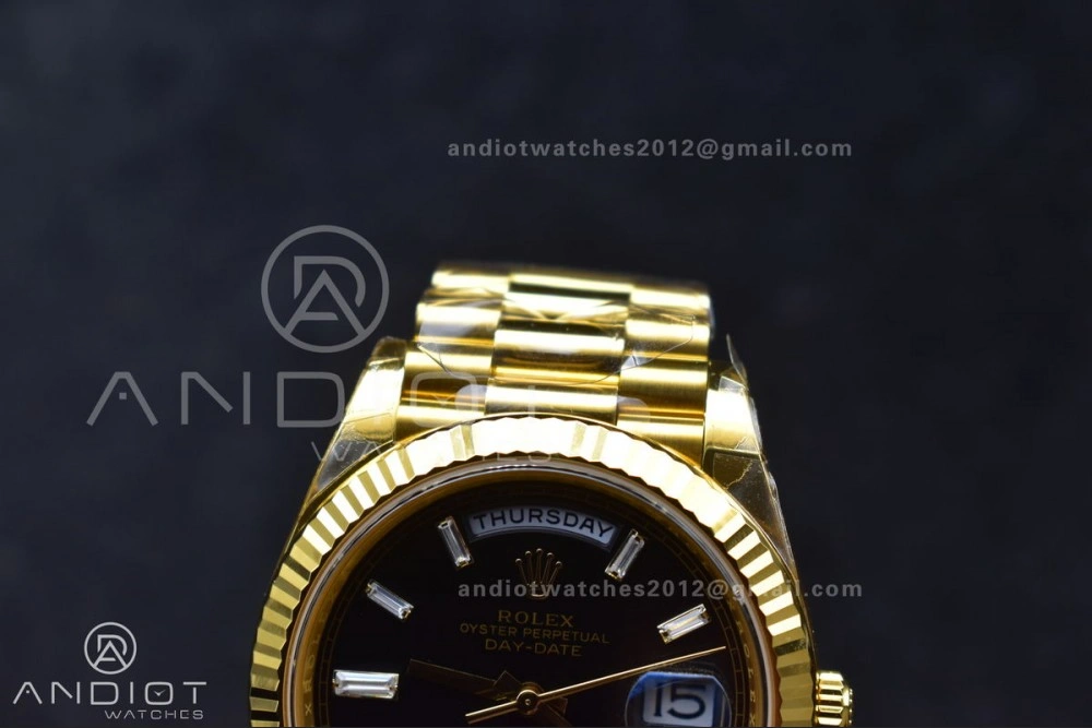 Day Date 40 YG 228238 THBF 1:1 Best Edition Black Crystal Dial on President Bracelet VR3255 (Gain Weight)