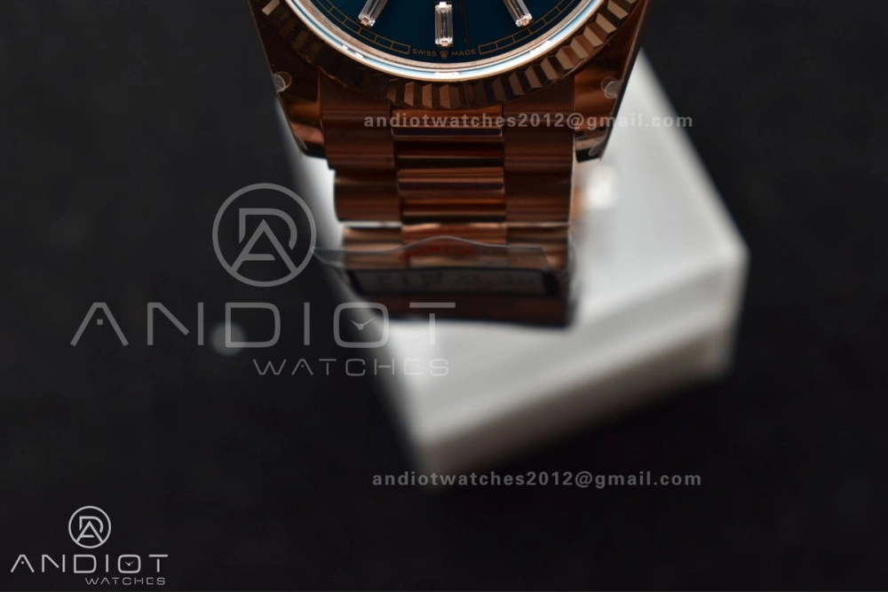 DayDate 36 RG QF Best Edition 904L Steel Blue Dial with Stick Diamond on President Bracelet vr3255 V5 (Gain Weight)