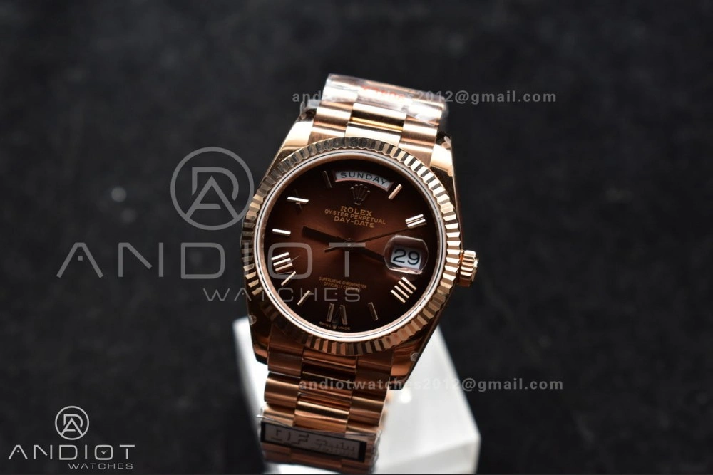 DayDate 36 RG QF Best Edition 904L Steel Brown Dial on RG President Bracelet vr3255 V5 (Gain Weight)