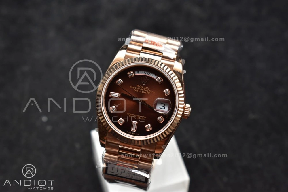 DayDate 36 RG QF Best Edition 904L Steel Brown Diamond Dial on President Bracelet vr3255 V5 (Gain Weight)