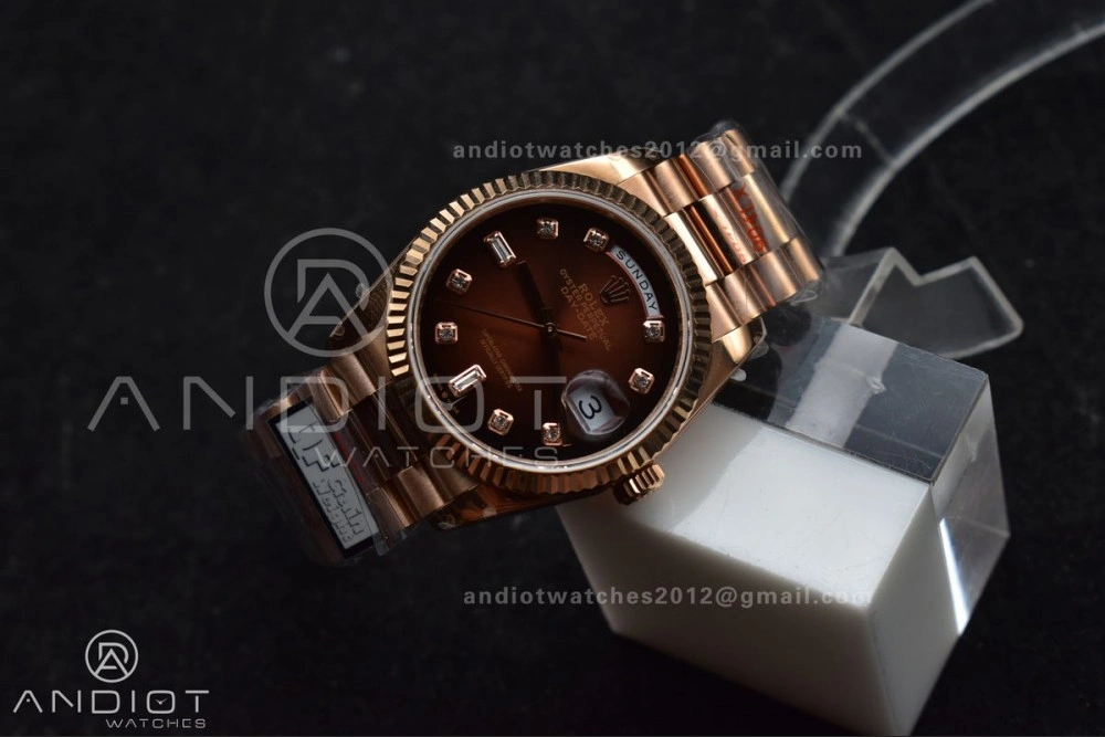 DayDate 36 RG QF Best Edition 904L Steel Brown Diamond Dial on President Bracelet vr3255 V5 (Gain Weight)